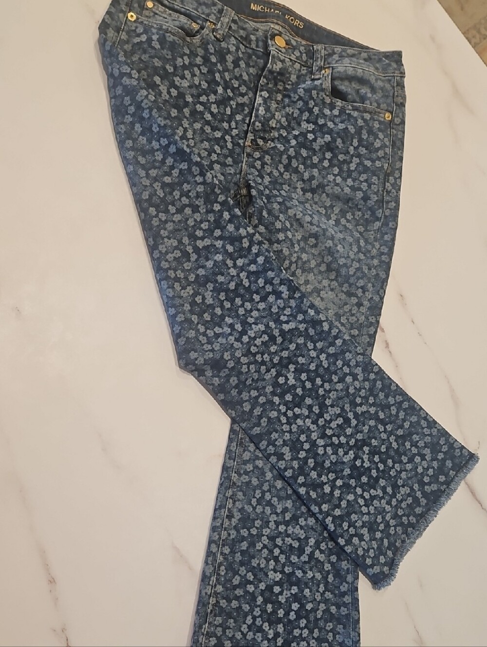 Michael Kors Dark Blue Floral Straight-Leg Jeans